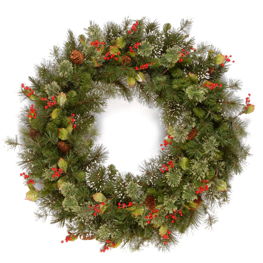 Wintry Pine Wreath With Cones, Red Berries & Snowflakes